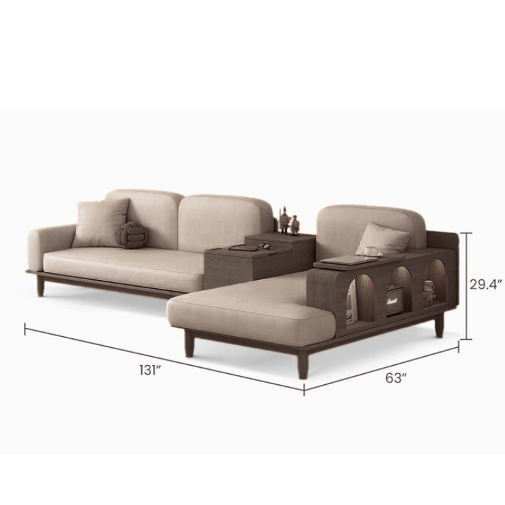 Multifunctional Living Room Sofa with Side Storage and LED Lighting