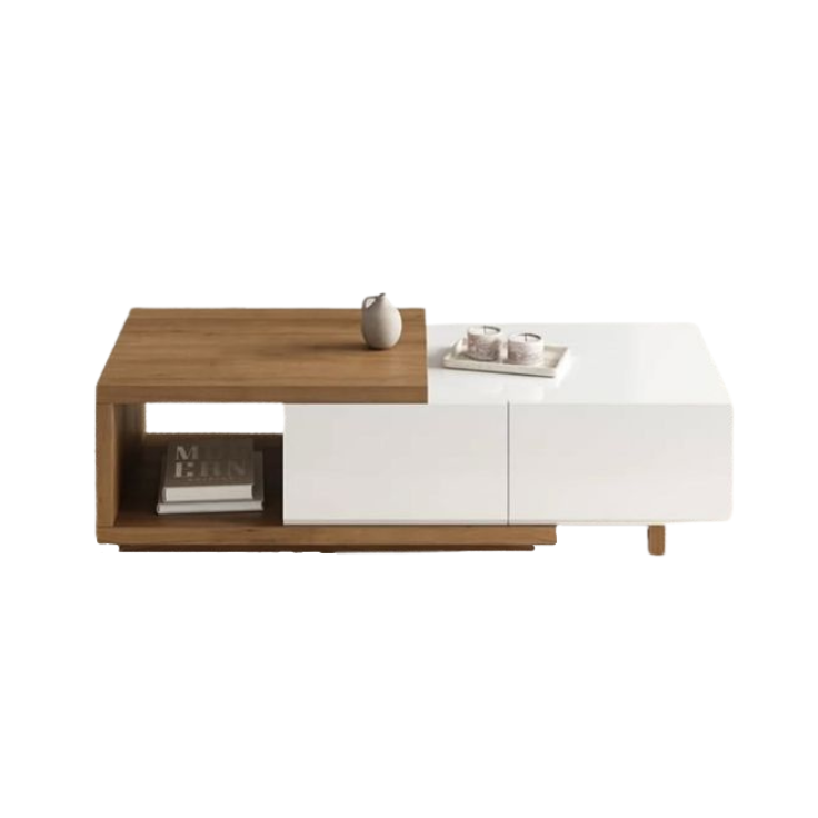 Modern Dual-Tone Extendable Coffee Table with Storage Drawers