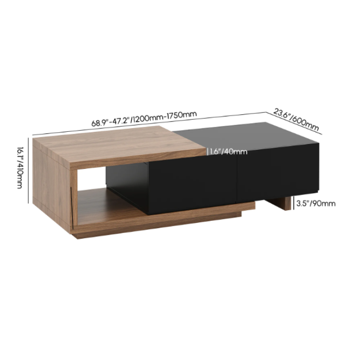 Modern Dual-Tone Extendable Coffee Table with Storage Drawers